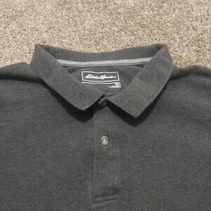 Eddie Bauer Shirt Mens Size TXL Dark Gray Polo Collared Short Sleeve Classic